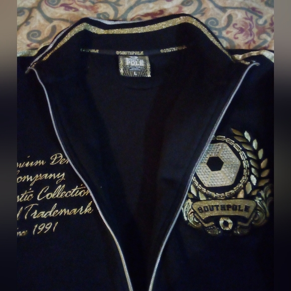 SOUTH POLE Premium Designer Full Zip Embroidered Studded Jacket Men's L Black - Picture 6 of 16